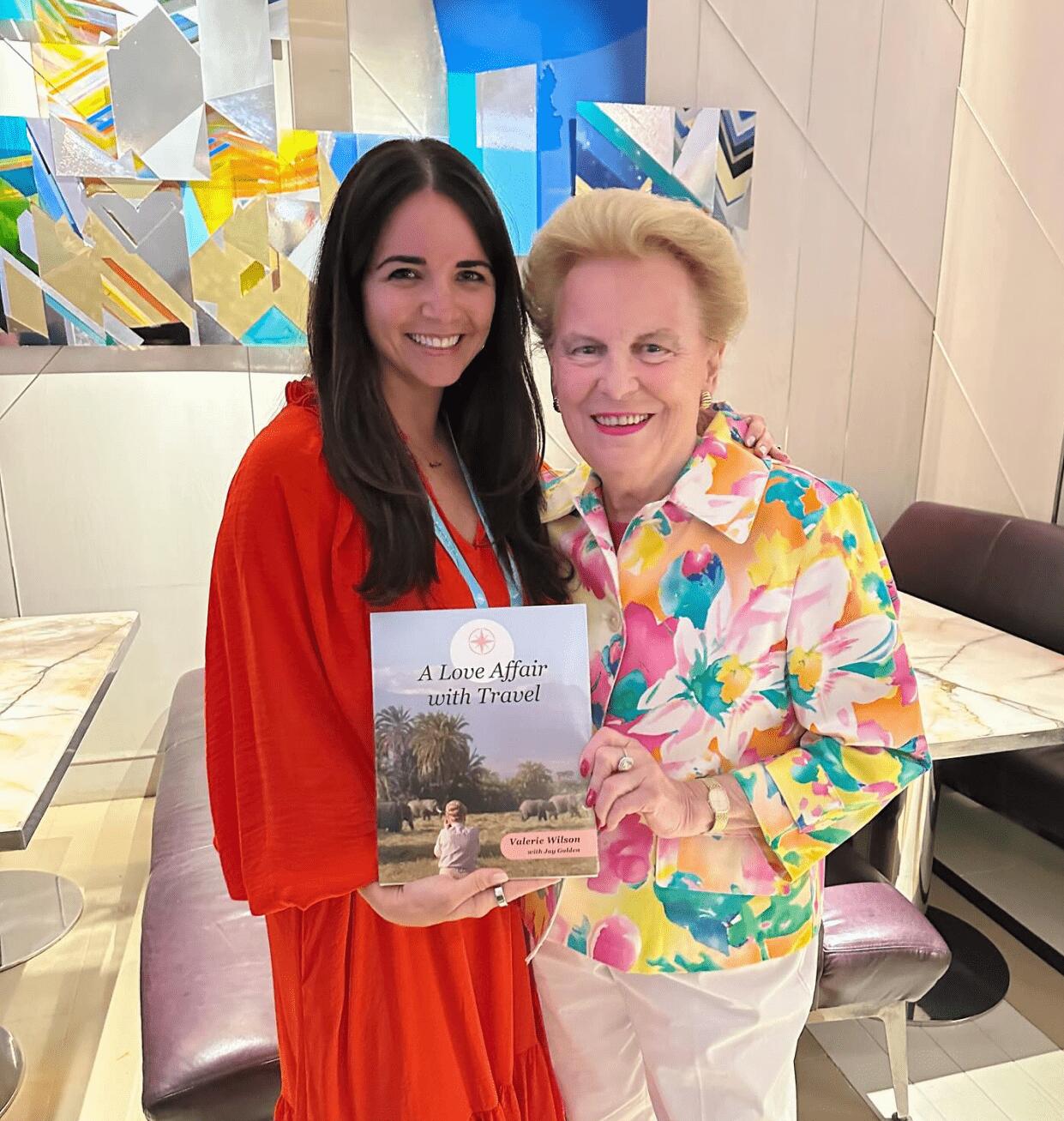 Karen Magee and Valerie Wilson at a book event for Valerie's 2023 autobiography entitled A Love Affair With Travel: A Tribute to Valerie Wilson.